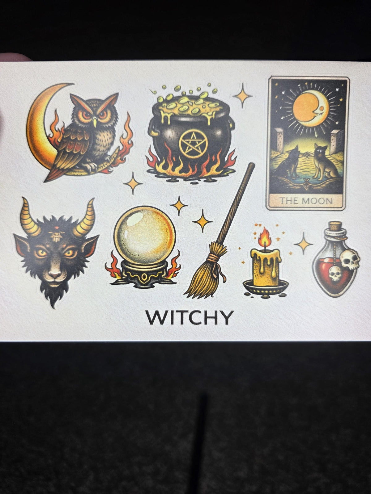 Witchy Tattoo Flash Sticker Sheet | Pagan & Moon Art