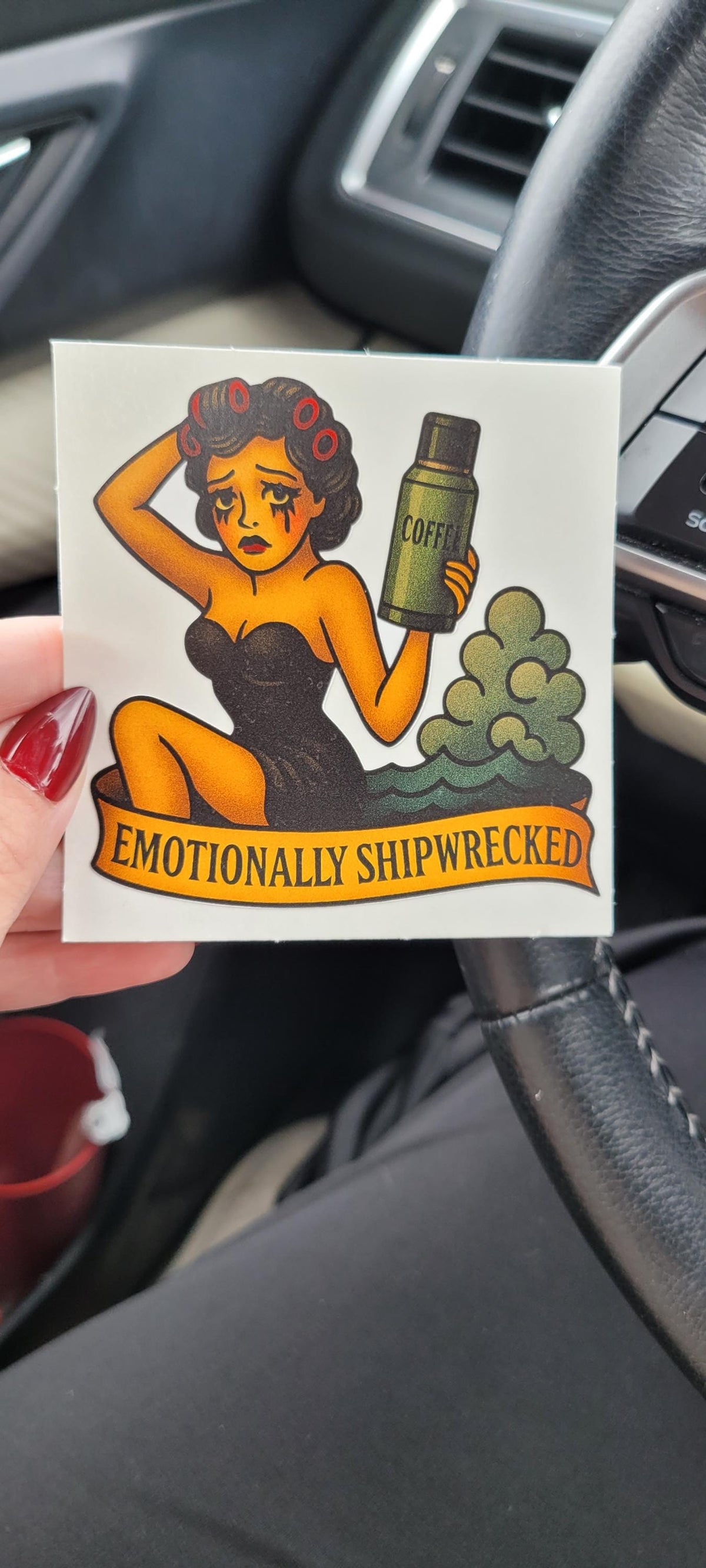 Crying Pin-Up Girl Sticker: Vintage Tattoo Flash Art Vinyl Decal