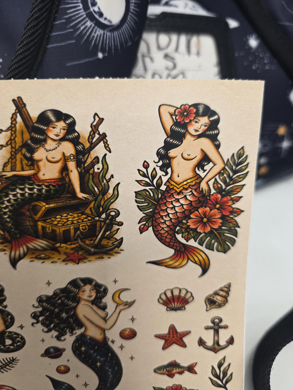Mermaid Tattoo Flash Sticker Sheet: Mermaid,Nautical,  Pin up, Flash, Traditional art style