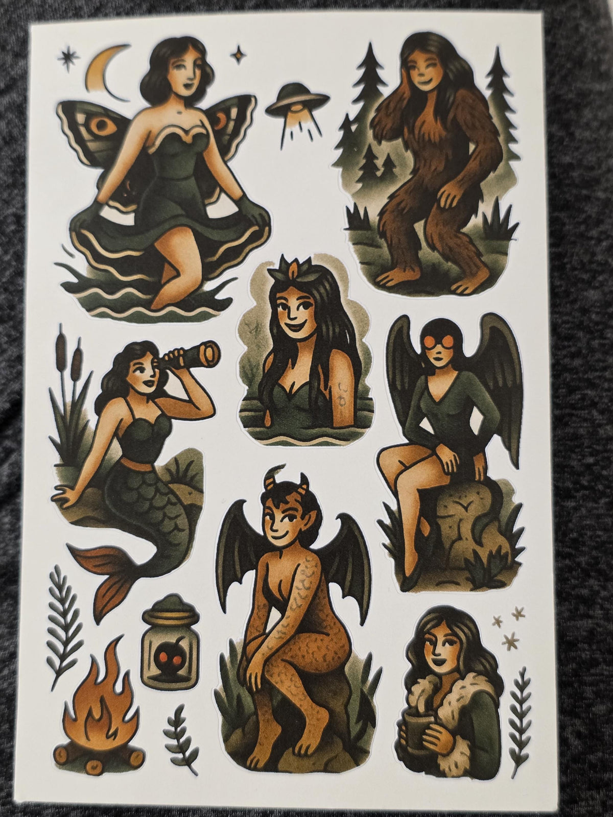 Cryptid Folklore Sticker Sheet | Traditional Vintage Illustration | Cottagecore Stickers