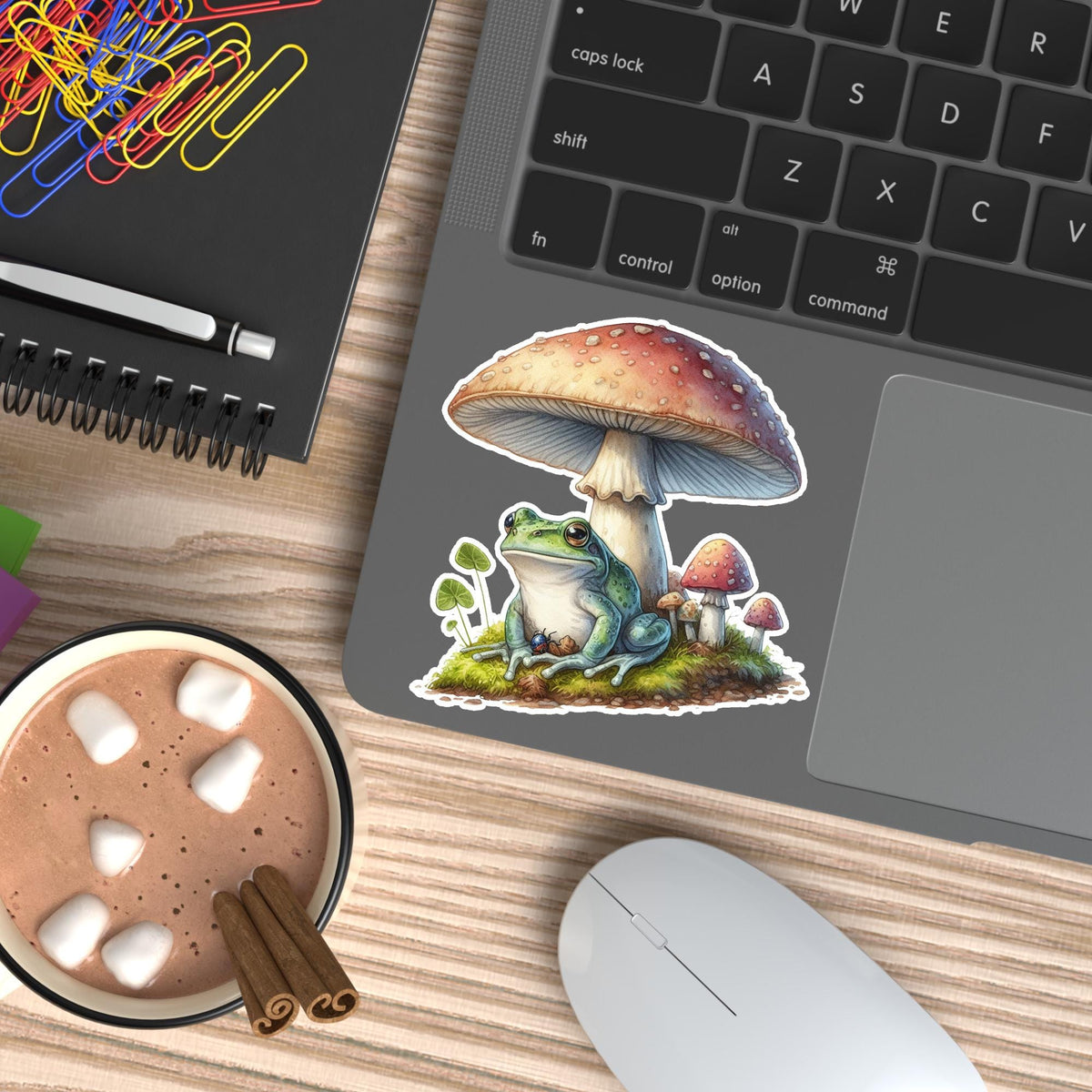 Frog and Mushrooms Vinyl Sticker: Cottagecore Laptop Decal