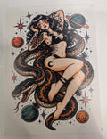 Cosmic Snake Goddess Sticker | Tattoo Flash Pin-Up Vinyl Sticker | Witchy Space Babe Art | Dark Feminine Traditional Tattoo Style Decal