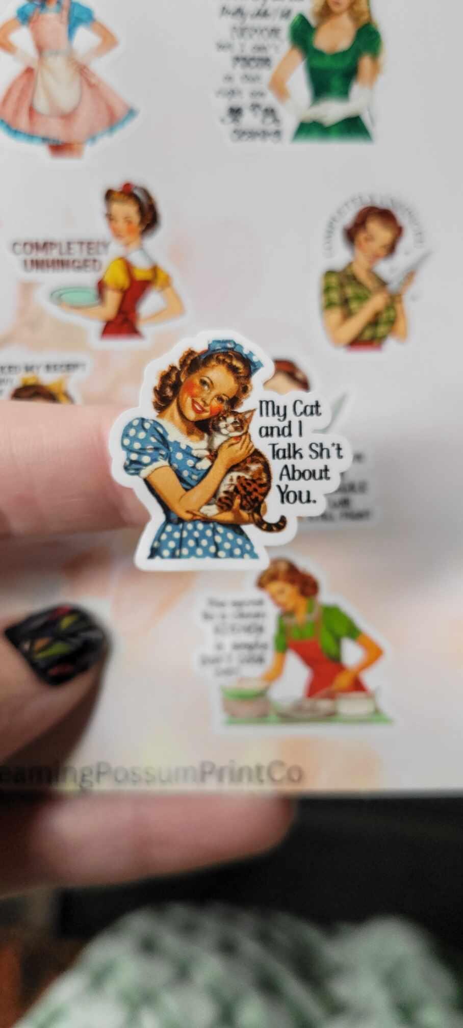 Retro Pin-Up Sarcastic Sticker Sheet: Waterproof Vinyl Stickers