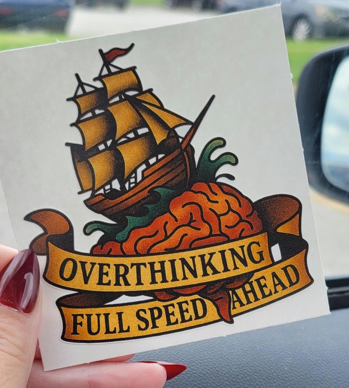 Funny Overthinking Sticker: Brain Ship Tattoo Vinyl Decal