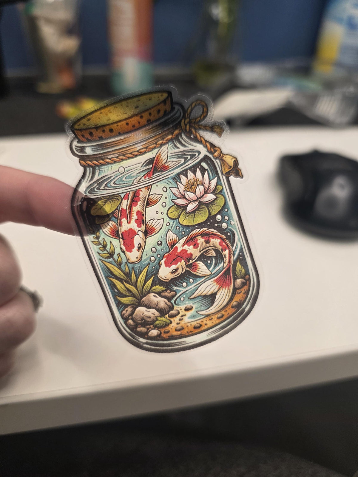 Clear Vinyl Koi Pond Jar Sticker | Japanese Koi Fish Aquarium Art
