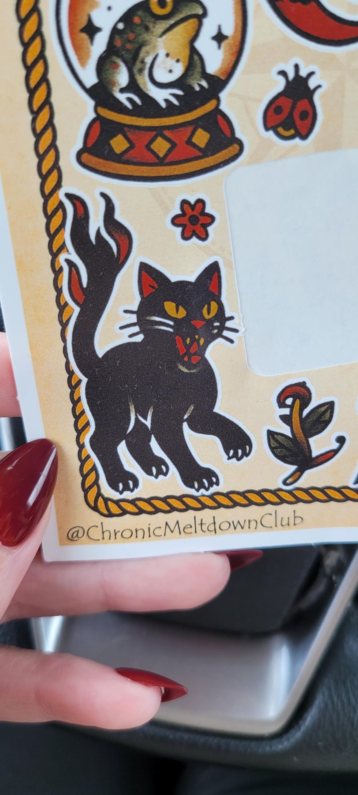 Witchy Tattoo Flash Sticker Sheet: Occult Cats, Skulls, Tarot