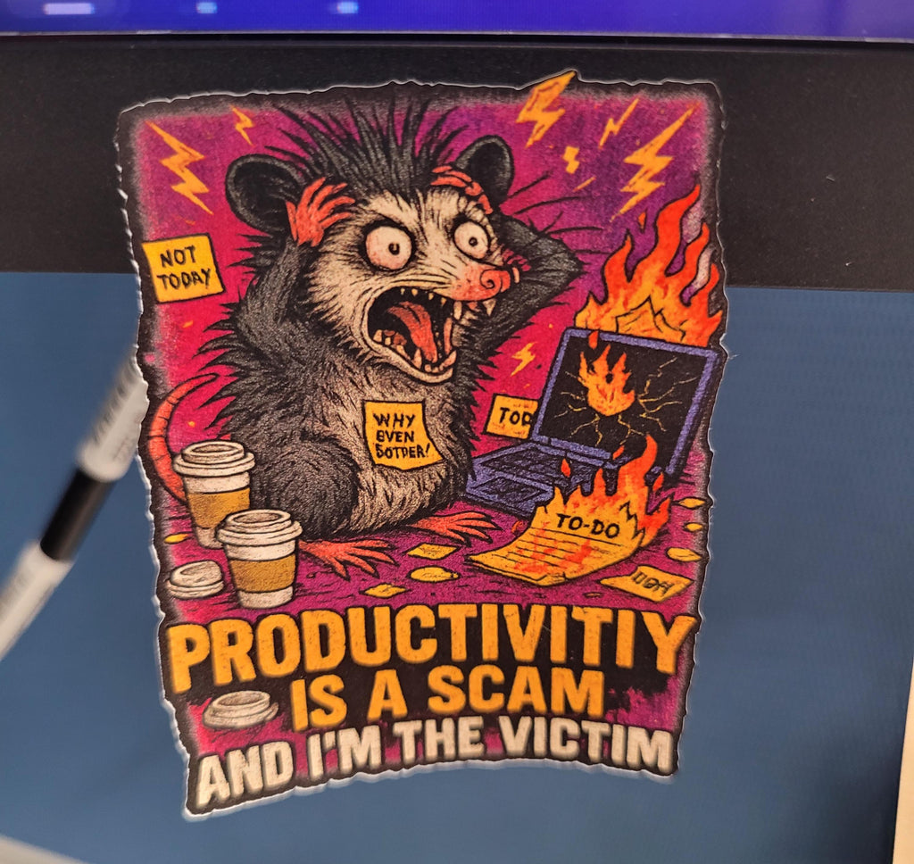 Funny Possum Burnout Sticker: Chaotic Laptop Meme Vinyl Decal