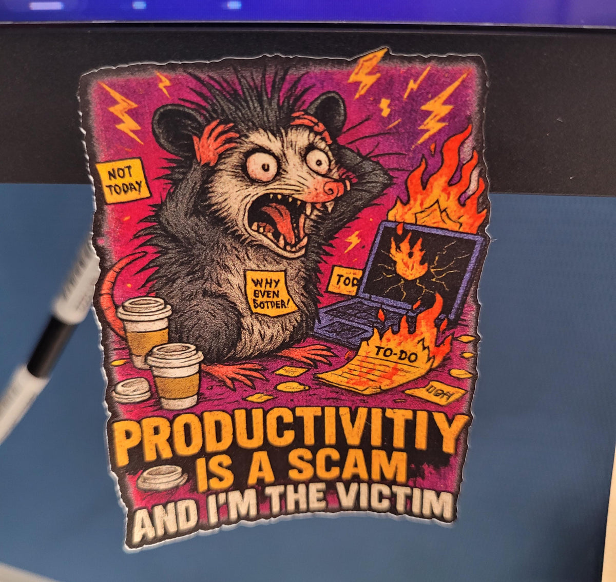 Funny Possum Burnout Sticker: Chaotic Laptop Meme Vinyl Decal
