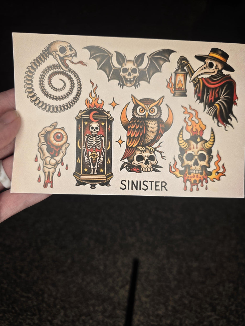 Sinister Tattoo Flash Sticker Sheet | Dark Gothic Skulls & Occult Art | Traditional Horror Stickers