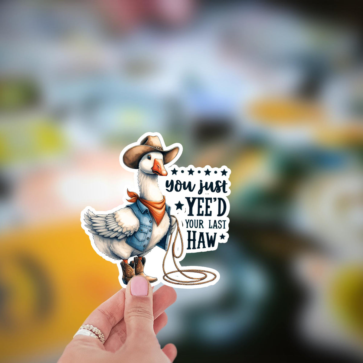 Western Goose Vinyl Sticker: Funny Cowboy Decal