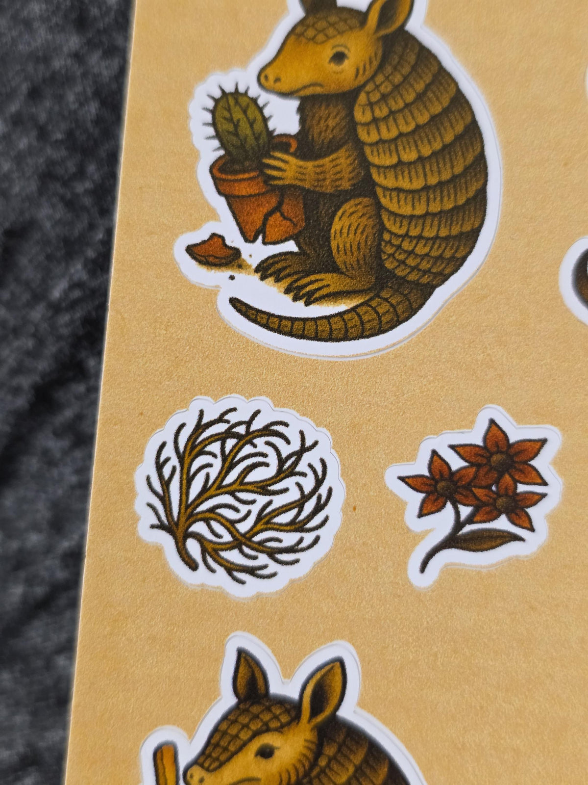 Armadillo Sticker Sheet – Cowboy Chaos, Self-Help Armadillo, Cactus Buddies & Tumbleweeds | 4×6 Western Flash