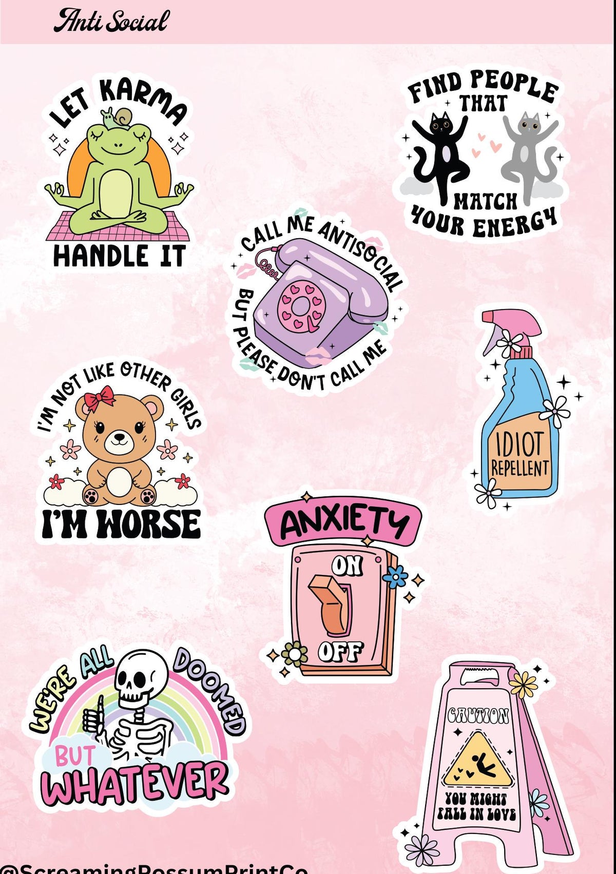 Anti Social Sarcastic Sticker Sheet: Adult Humor Vinyl Decals