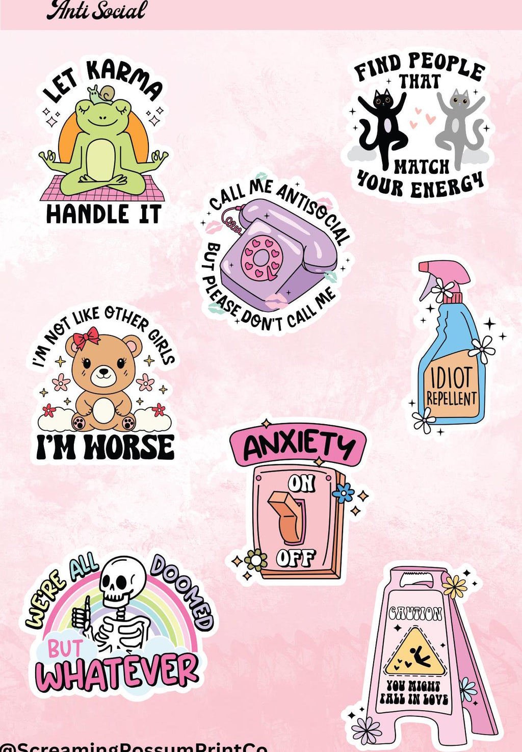 Anti Social Sarcastic Sticker Sheet: Adult Humor Vinyl Decals