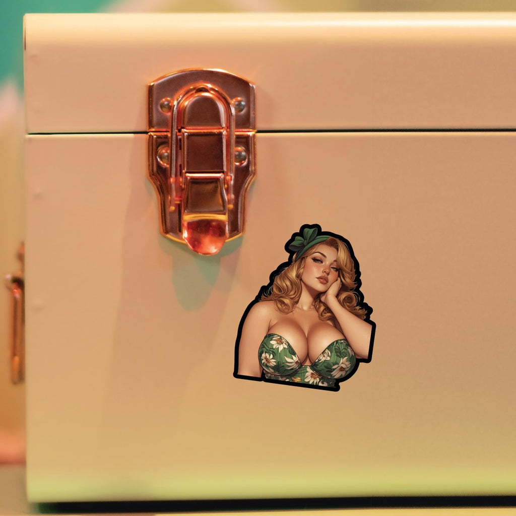 Redhead Pin-Up Girl Vinyl Sticker: Retro Glam Waterproof Decal