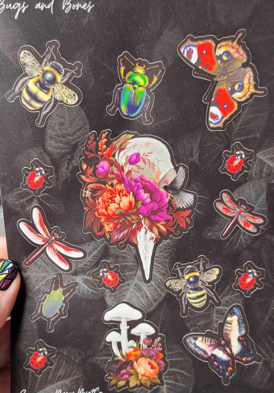 Spooky Bugs and Bones Sticker Sheet: Gothic Journal Stickers
