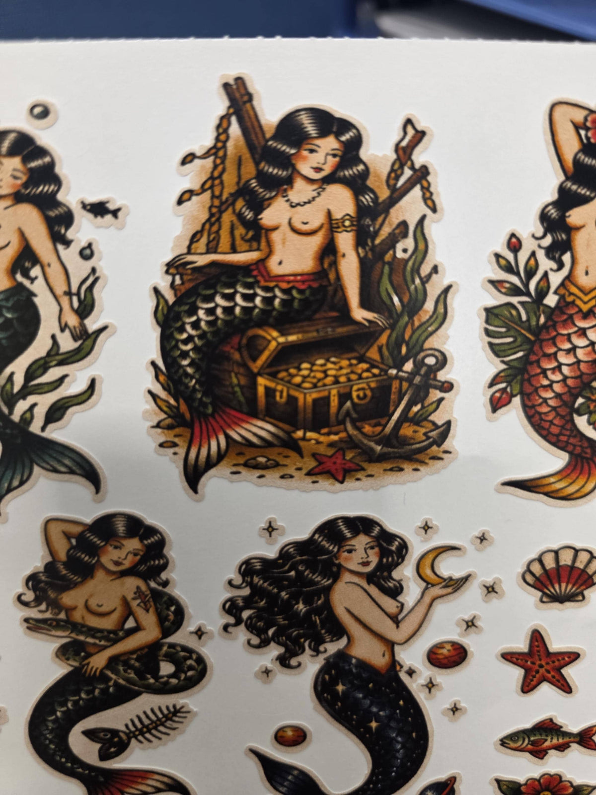 Mermaid Tattoo Flash Sticker Sheet: Mermaid,Nautical,  Pin up, Flash, Traditional art style