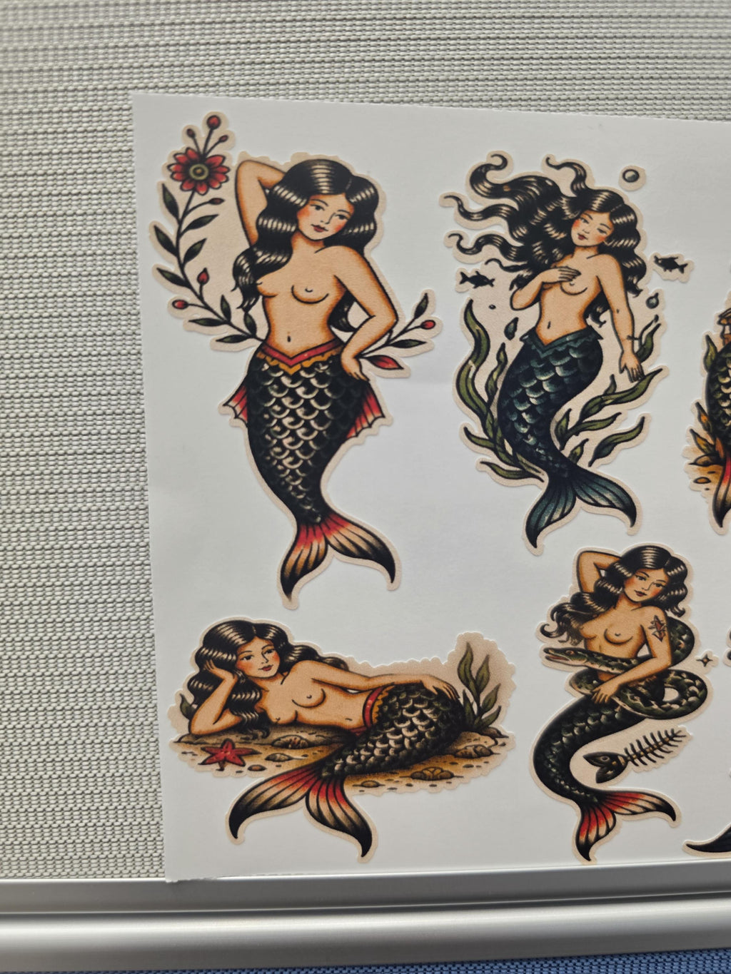 Mermaid Tattoo Flash Sticker Sheet: Mermaid,Nautical,  Pin up, Flash, Traditional art style