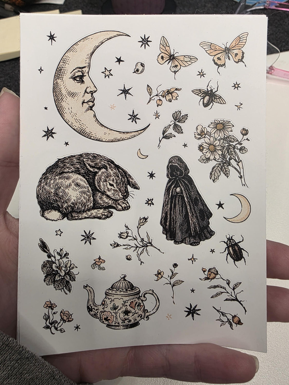 Celestial Folklore Sticker Sheet | Moon, Rabbit & Vintage Illustration | Cottagecore Stickers