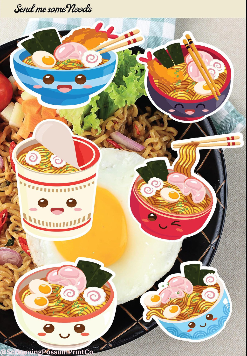 Kawaii Ramen Sticker Sheet, Foodie Planner Stickers