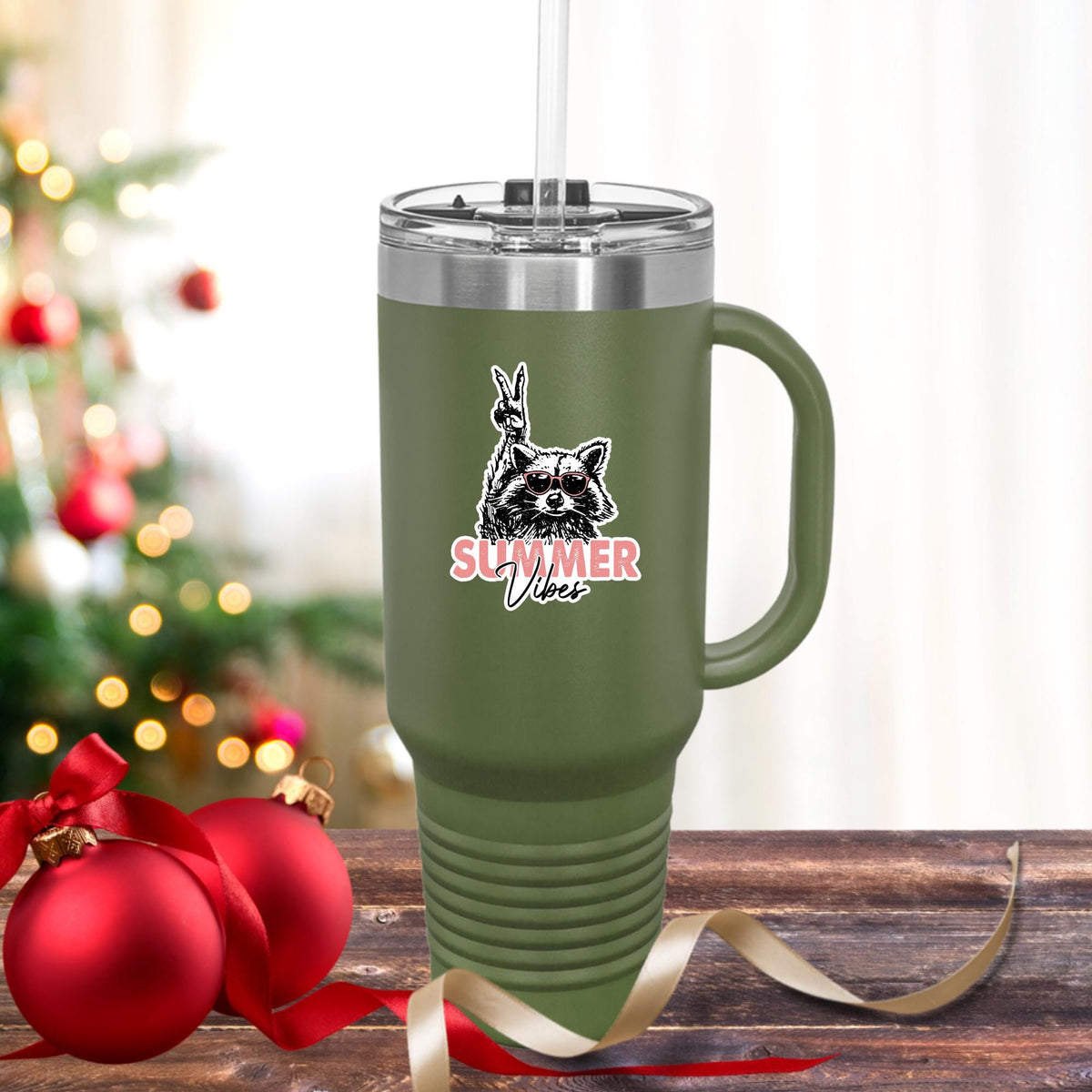 Summer Vibes Raccoon Sticker: Waterproof Vinyl Decal