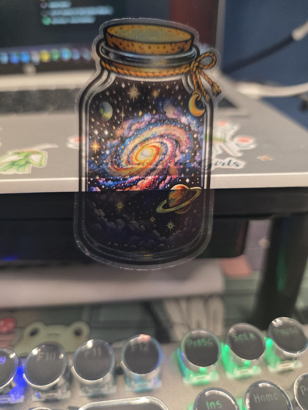 Clear Vinyl Galaxy Jar Sticker | Cosmic Swirls, Planets, Stars Decal