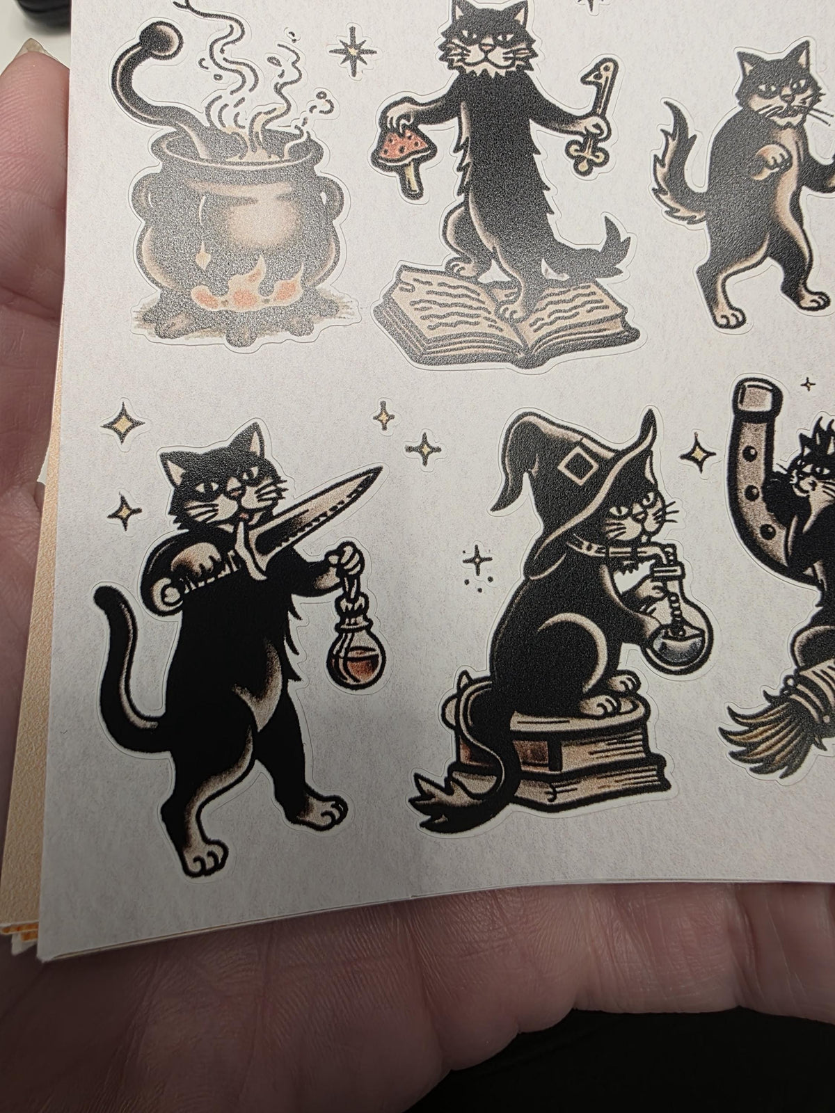Witchy Cat Sticker Sheet | Magical Familiar Illustrations | Occult Cottagecore