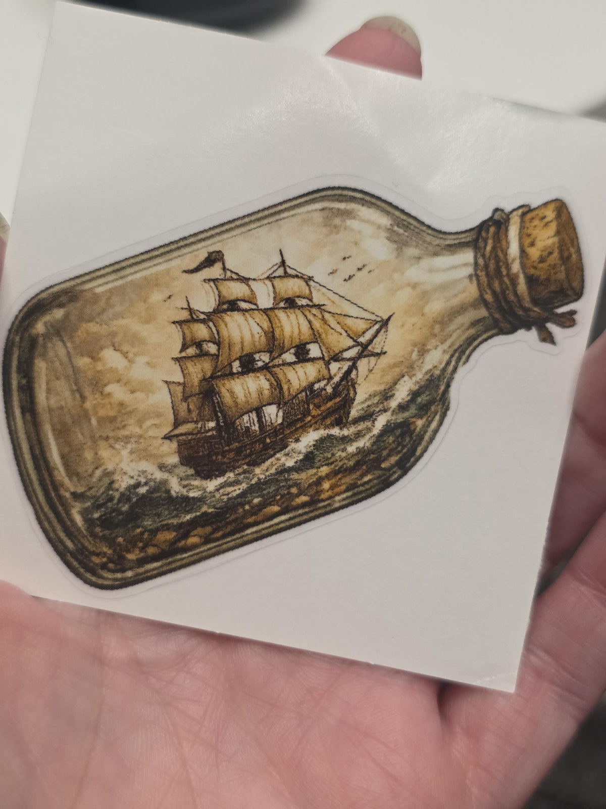 Clear Vinyl Ship in Bottle Sticker | Vintage Nautical Sailing Art (Digital Download)