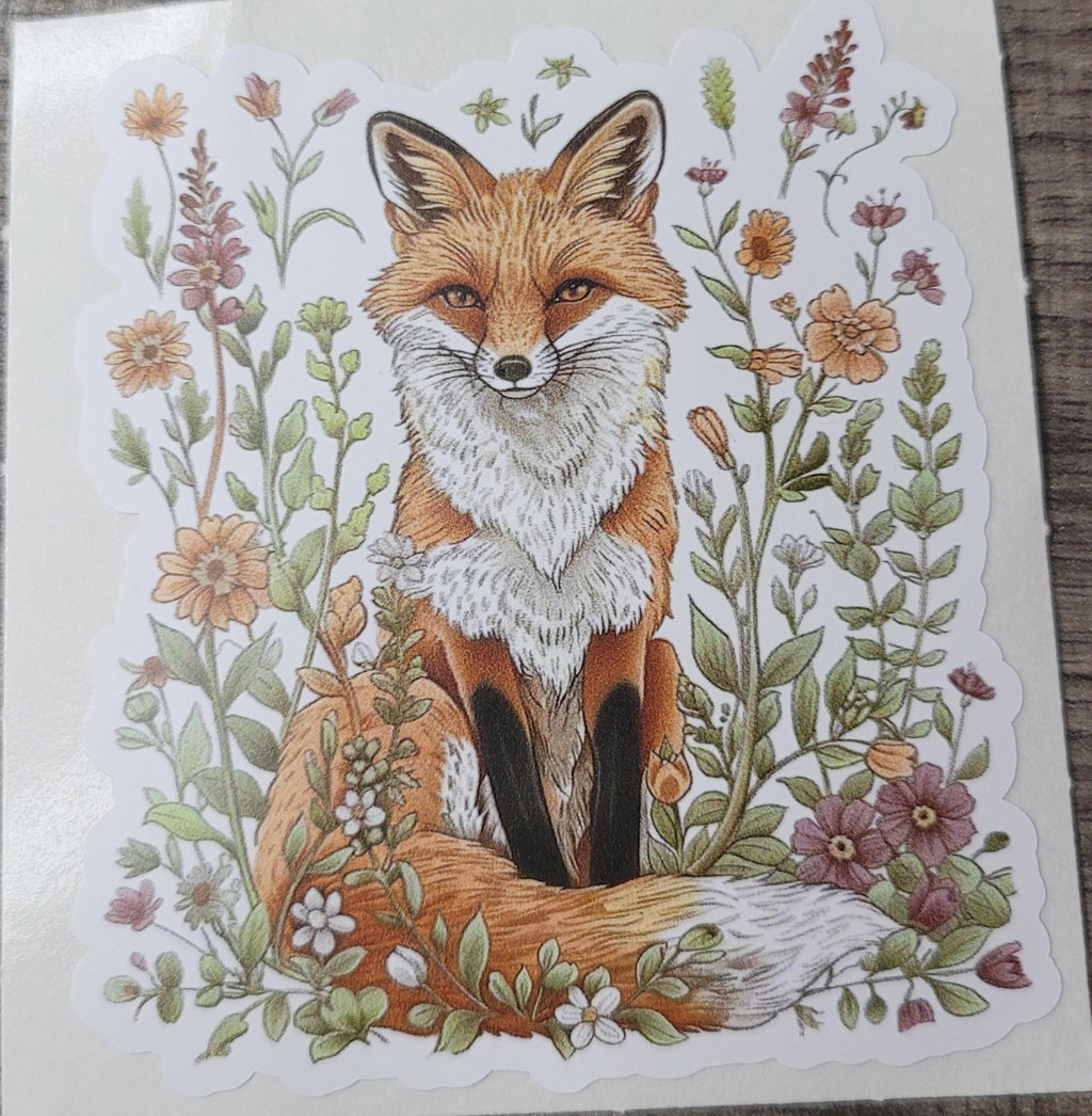 Floral Fox Sticker: Waterproof Vinyl Decal for Laptop, Water Bottle