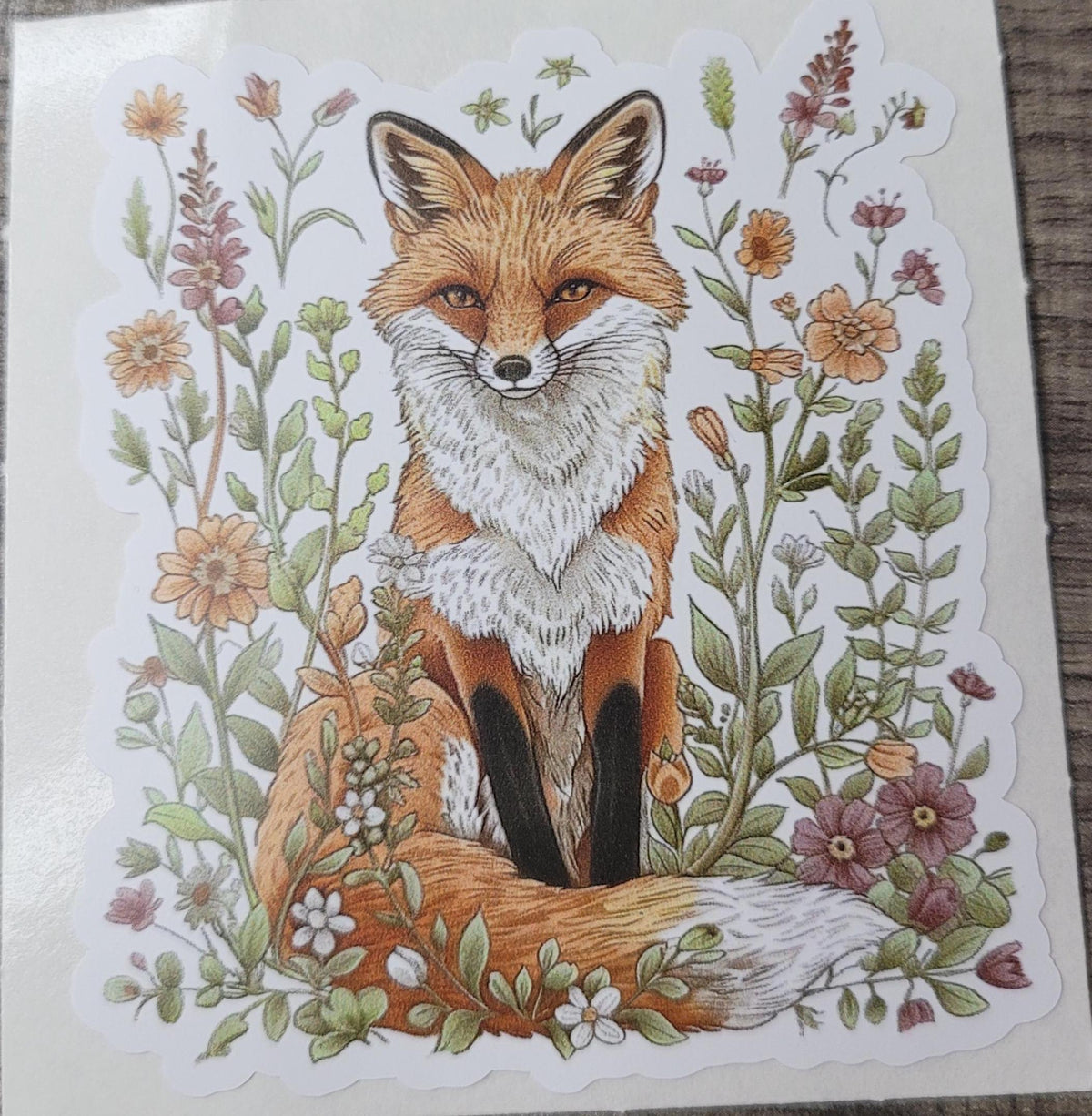 Floral Fox Sticker: Waterproof Vinyl Decal for Laptop, Water Bottle