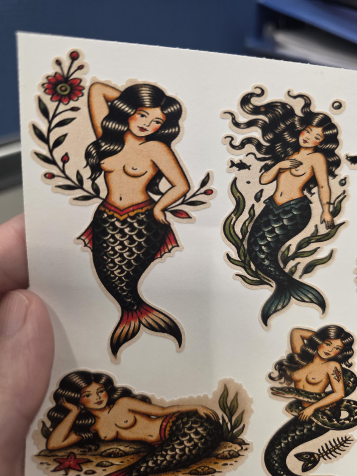 Mermaid Tattoo Flash Sticker Sheet: Mermaid,Nautical,  Pin up, Flash, Traditional art style