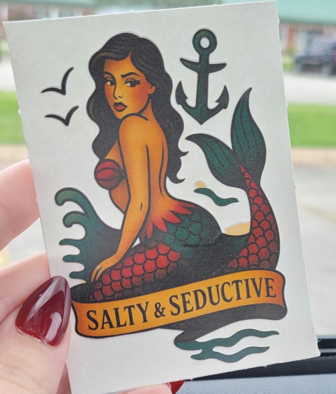 Salty Mermaid Sticker: Vintage Pin-Up Vinyl Decal - Sailor Jerry Art