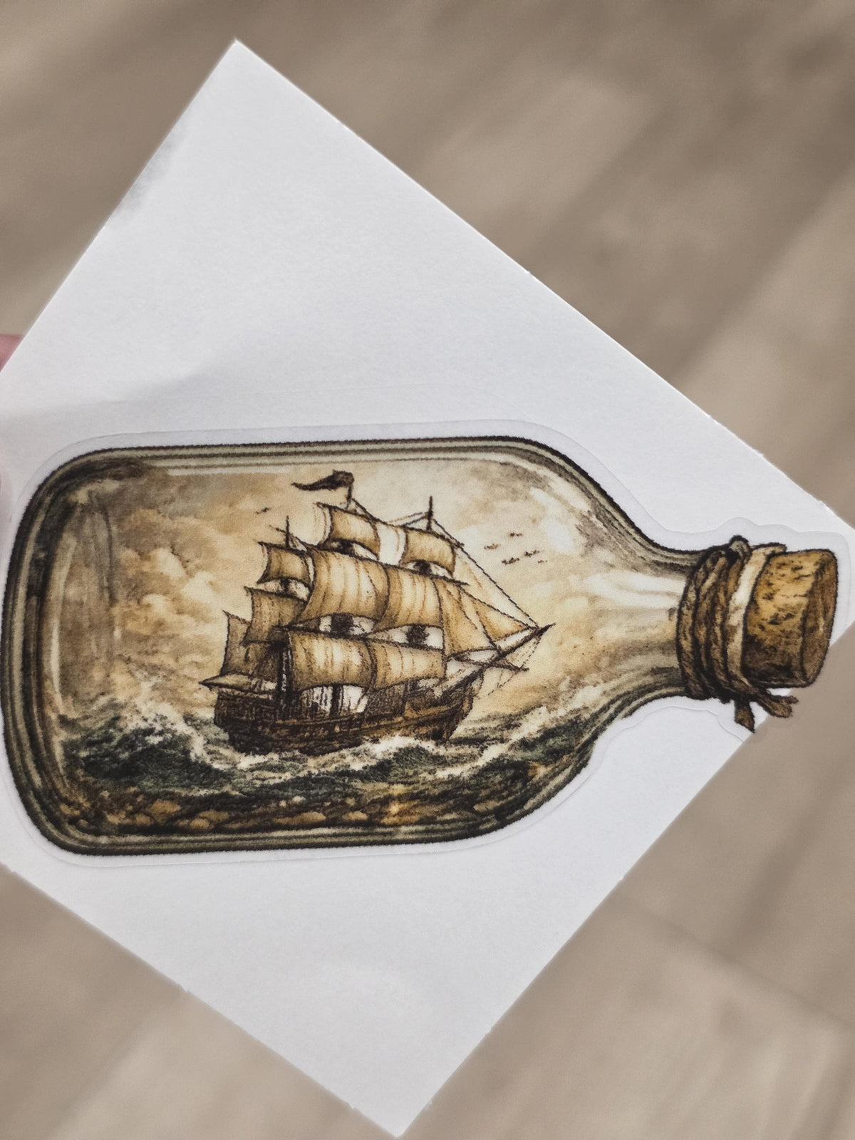 Clear Vinyl Ship in Bottle Sticker | Vintage Nautical Sailing Art (Digital Download)