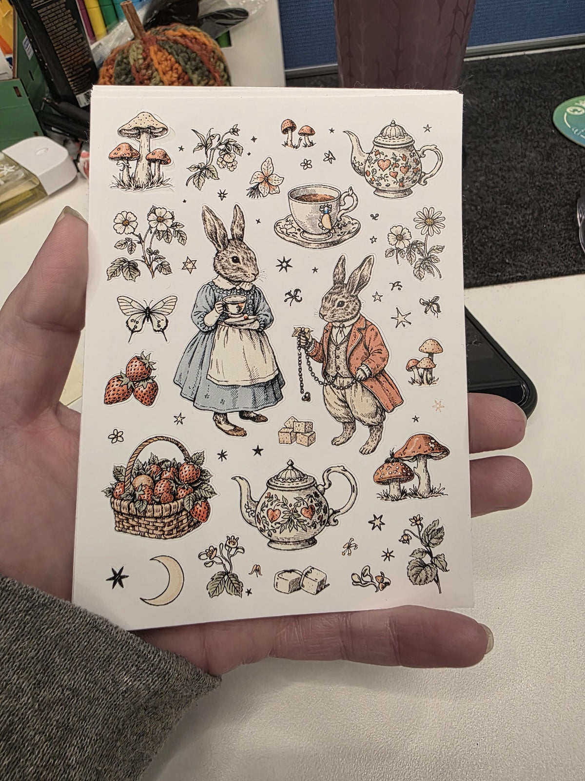 Rabbit Tea Party Sticker Sheet | Vintage Fairytale Illustration | Cozy Cottagecore Art