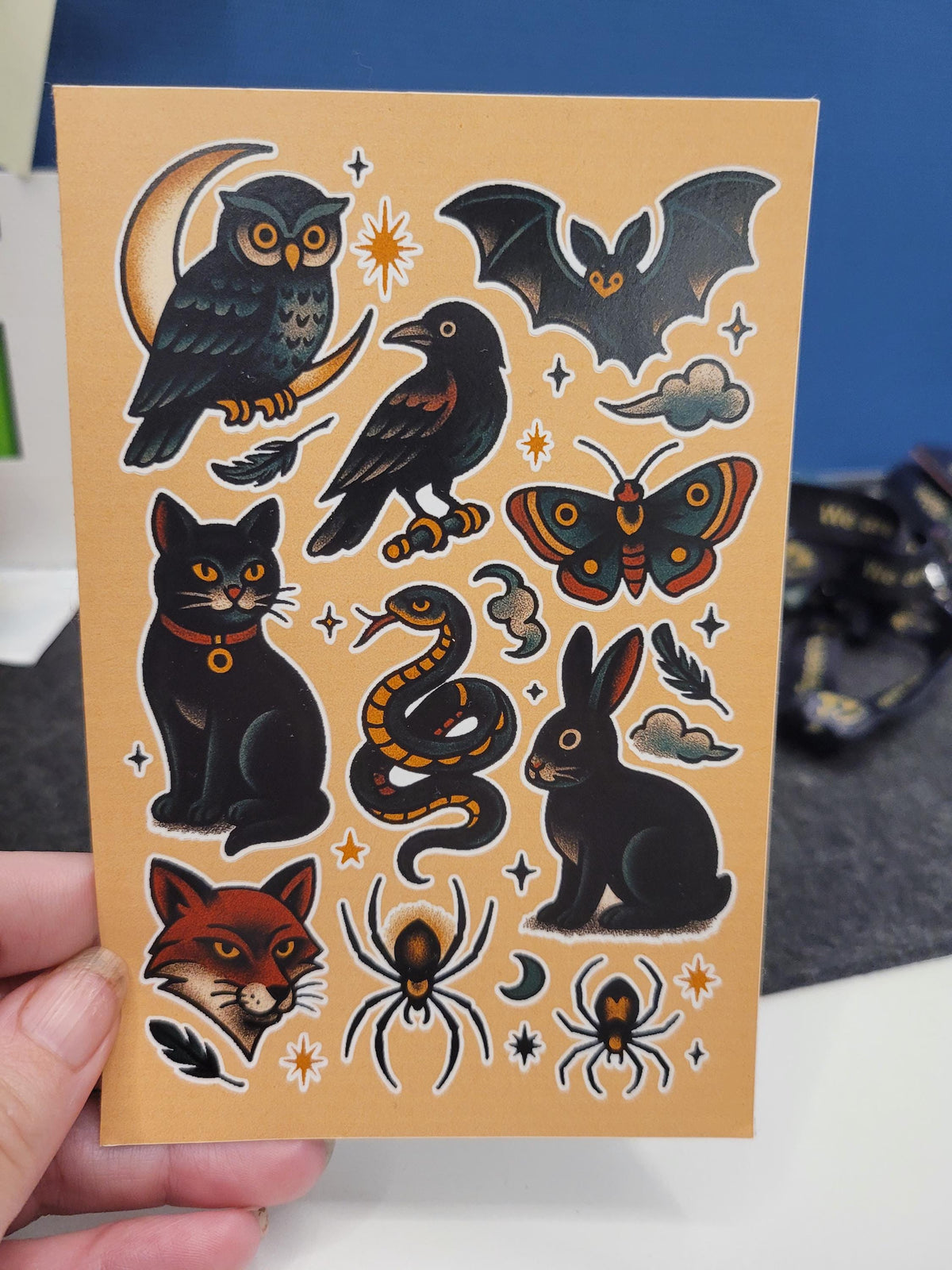 Witchy Familiars Sticker Sheet – Tattoo Flash, Waterproof Vinyl