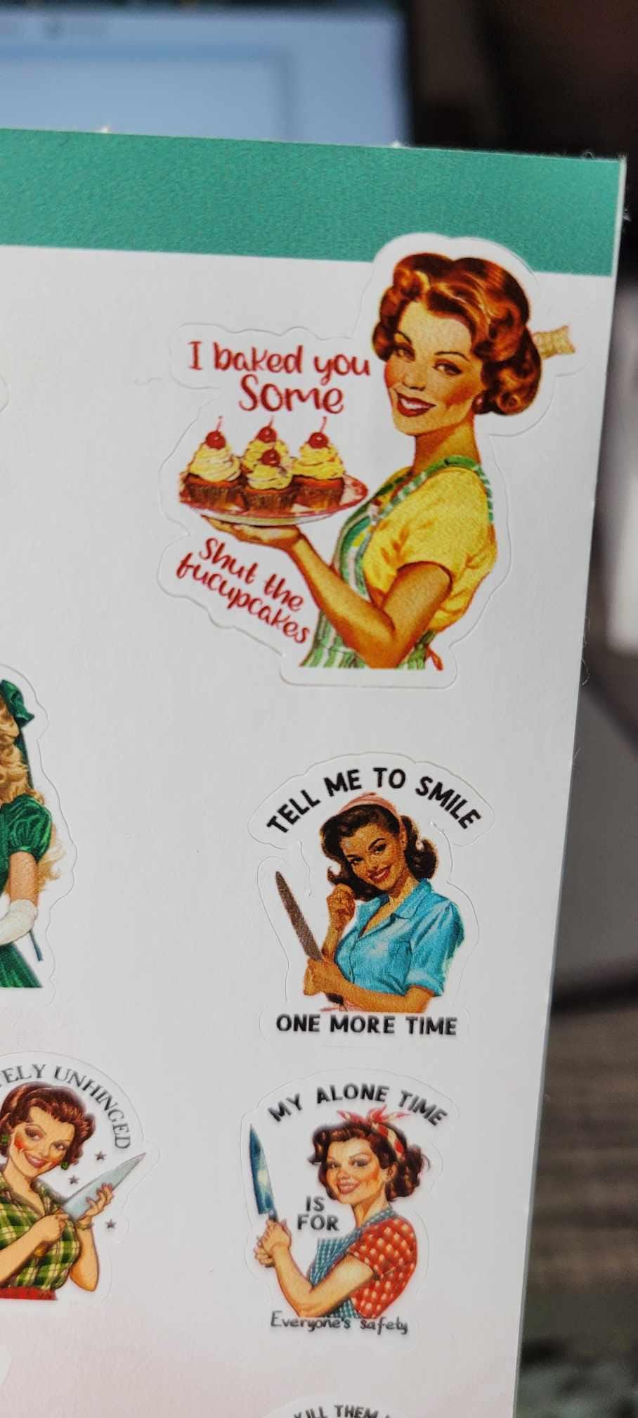Retro Pin-Up Sarcastic Sticker Sheet: Waterproof Vinyl Stickers