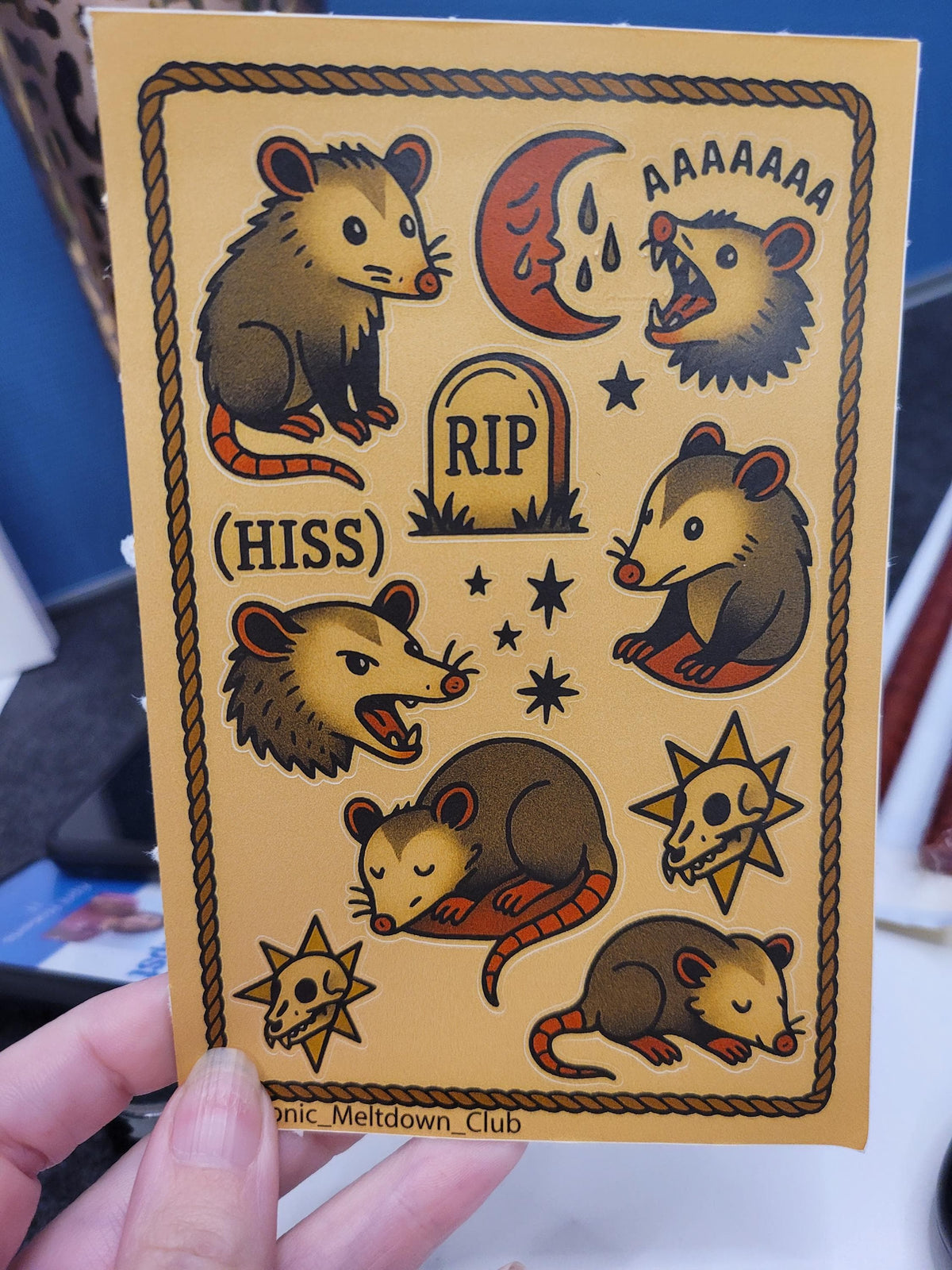 Traditional Style Feral Possum Tattoo Flash Sticker Sheet – Chaos Critters