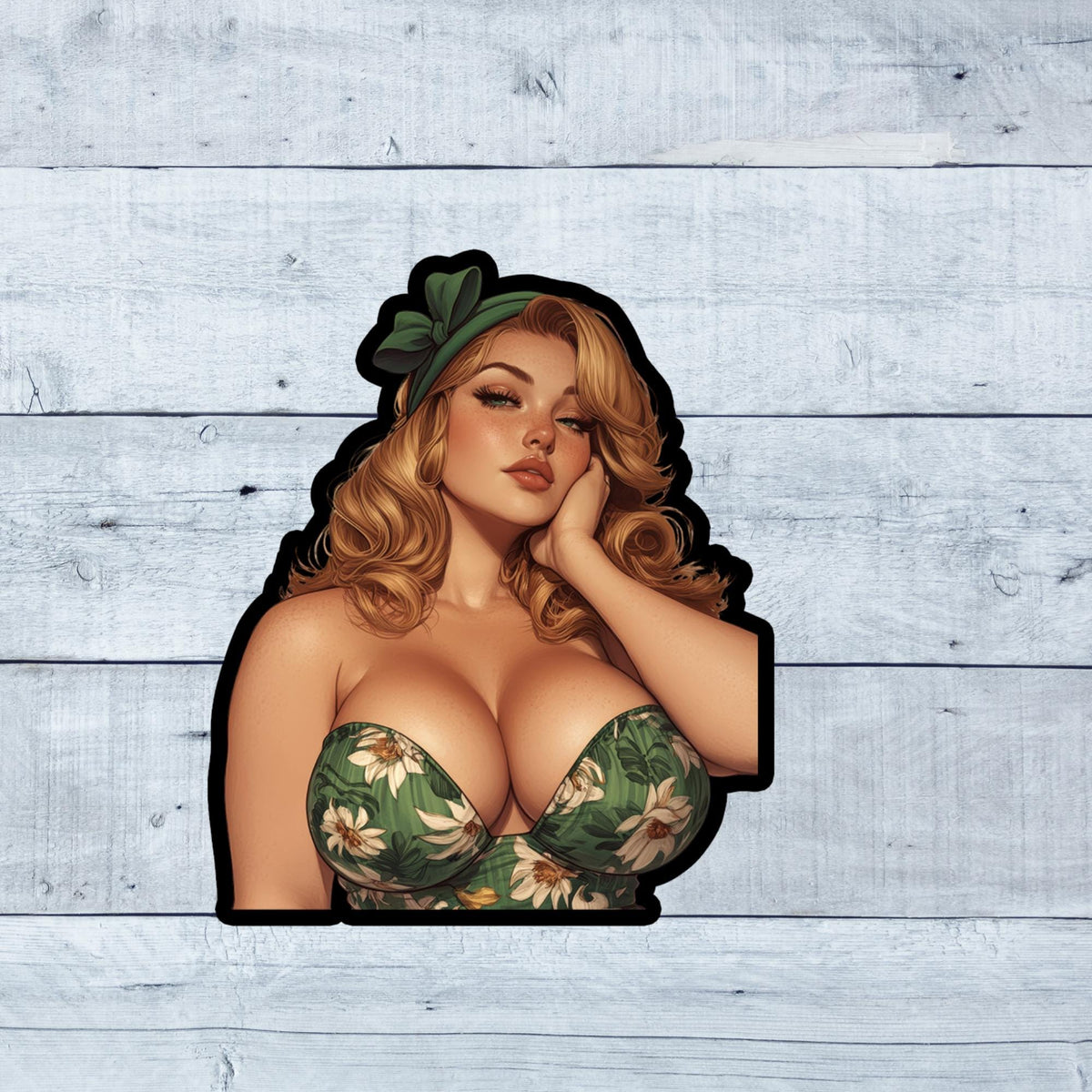 Redhead Pin-Up Girl Vinyl Sticker: Retro Glam Waterproof Decal