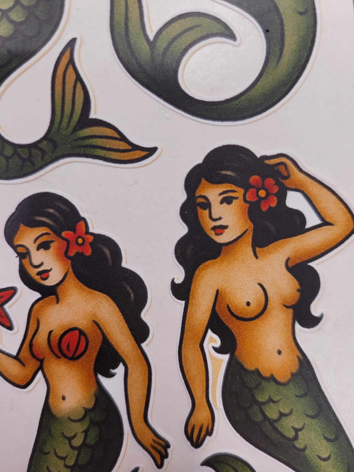 Classic Tattoo Flash Mermaid Sticker Pack | Nautical Pin-Up Art, Sailor Style Stickers