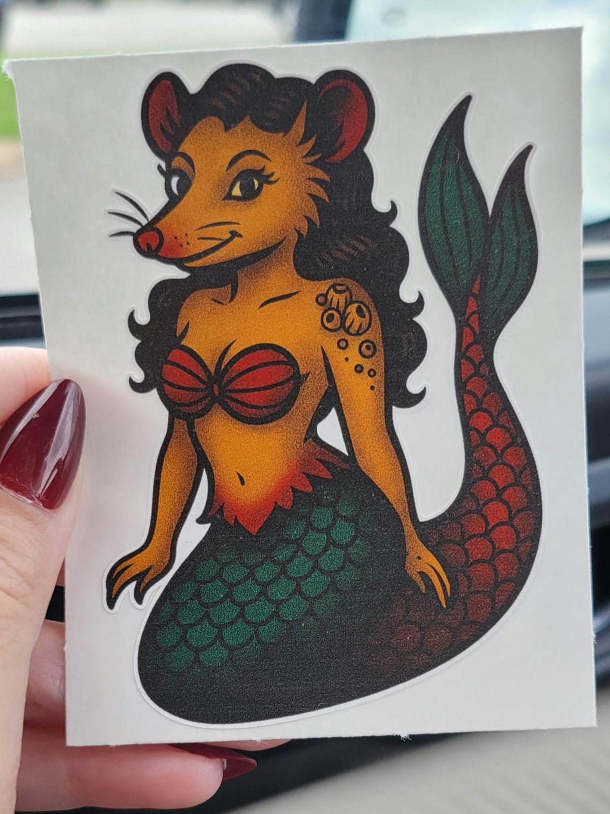 Funny Possum Mermaid Sticker: Alt Ocean Pin-Up Vinyl Decal