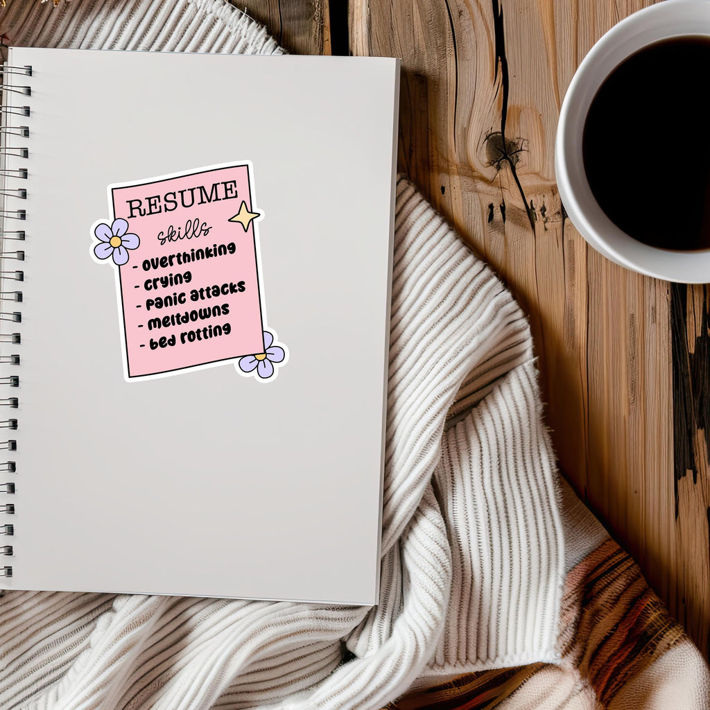 Anxiety Resume Sticker: Vintage Mental Health Art, Waterproof Laptop Decal