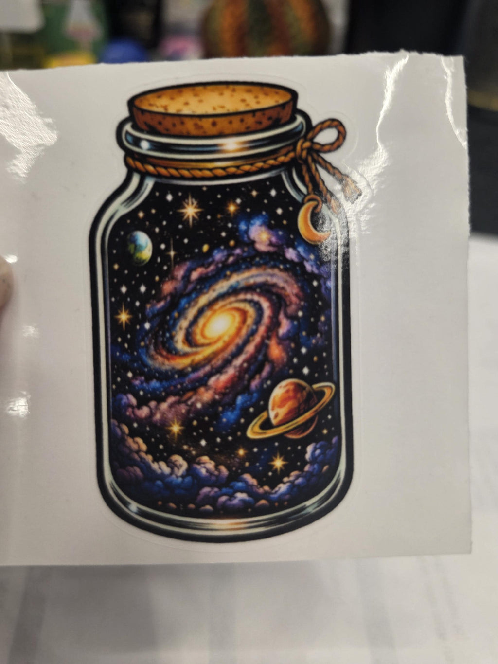 Clear Vinyl Galaxy Jar Sticker | Cosmic Swirls, Planets, Stars Decal