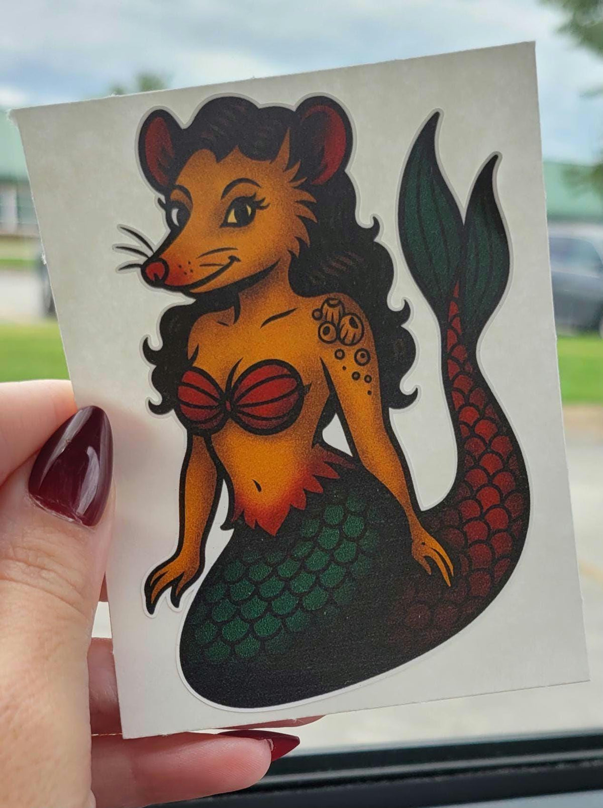 Funny Possum Mermaid Sticker: Alt Ocean Pin-Up Vinyl Decal