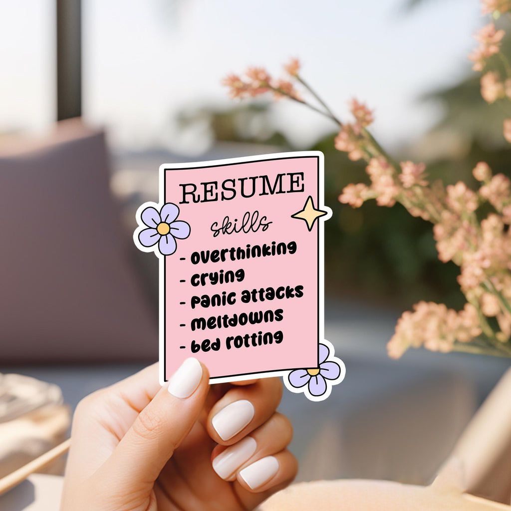 Anxiety Resume Sticker: Vintage Mental Health Art, Waterproof Laptop Decal