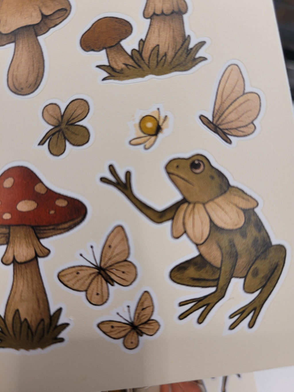 Forest Creatures Sticker Sheet – Frogs, Mushrooms, Moth, Berries | Nature Vinyl Stickers