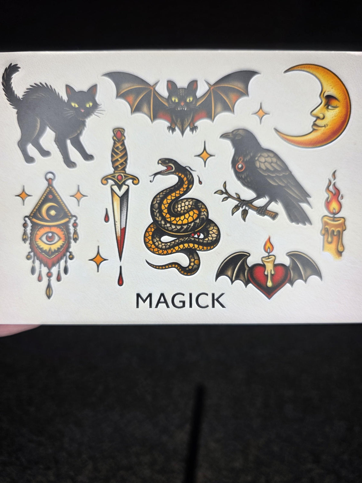 Witchy Tattoo Flash Stickers | Black Cat, Bat, Snake, Moon Designs