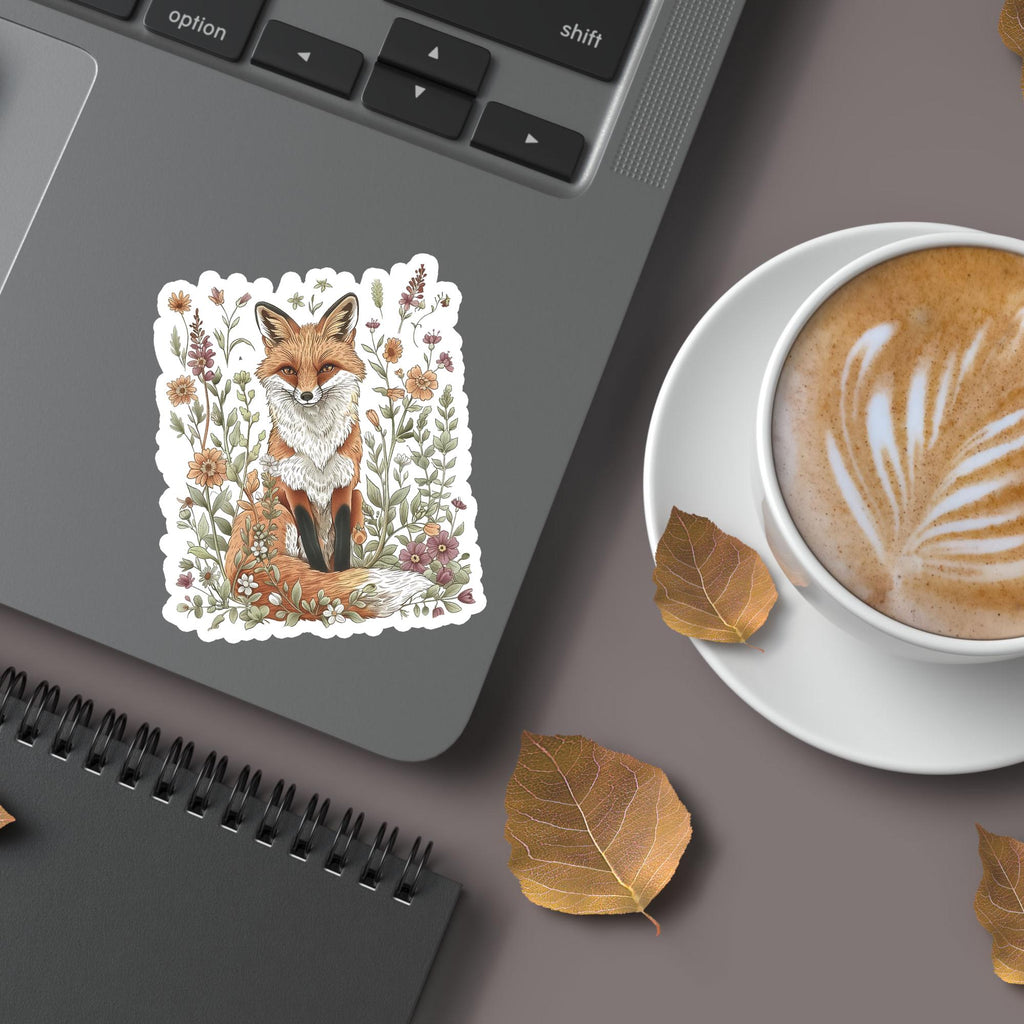 Floral Fox Sticker: Waterproof Vinyl Decal for Laptop, Water Bottle