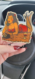 Vintage Tattoo Devil Pin-Up Girl Sticker: Retro Vinyl Decal
