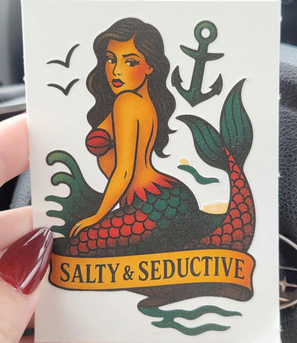 Salty Mermaid Sticker: Vintage Pin-Up Vinyl Decal - Sailor Jerry Art