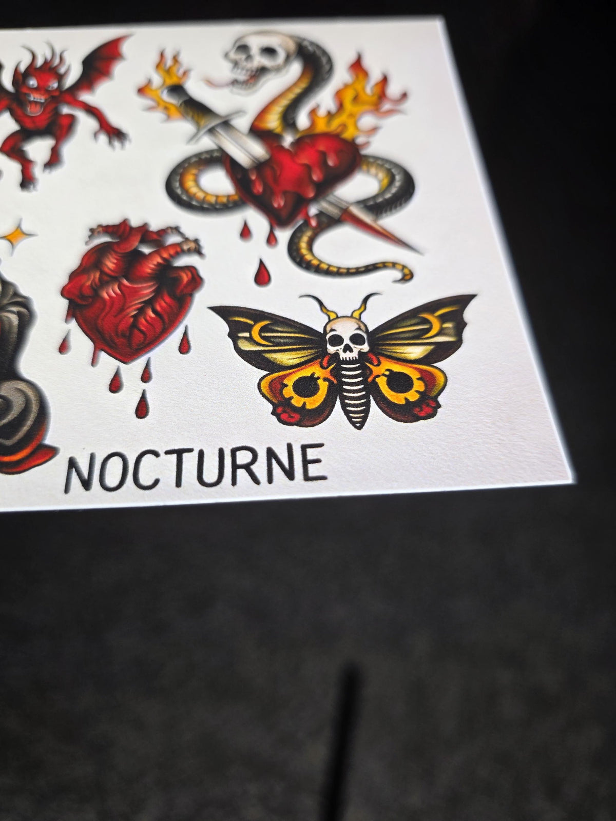 Nocturne | Dark Occult Tattoo Flash Sticker Sheet | Satanic Gothic Traditional Style