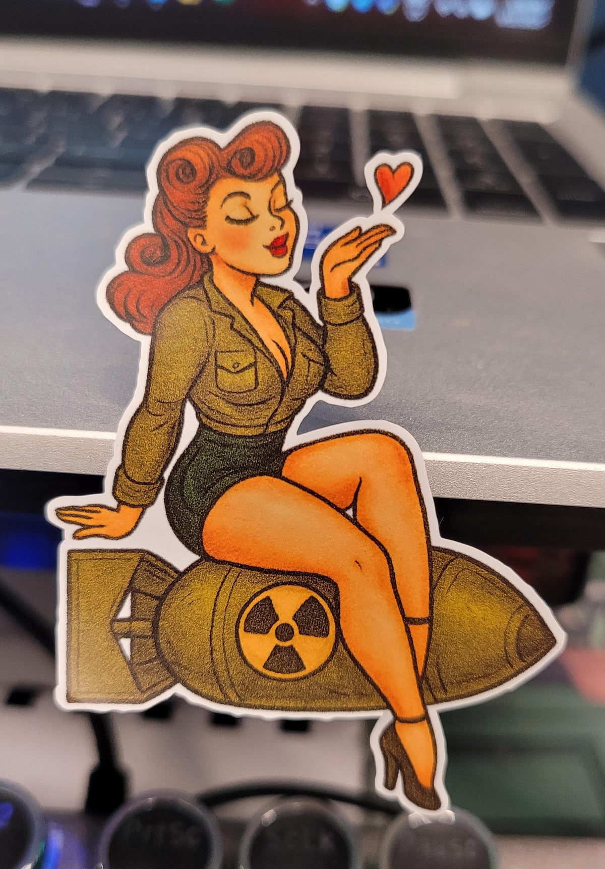 Retro Pin-Up Girl Sticker – Atomic Bombshell Tattoo, Waterproof Vinyl Decal
